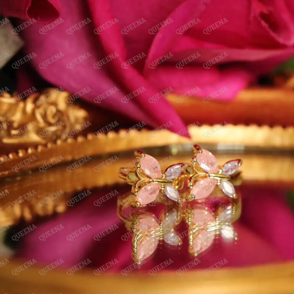 Violeta Pink Butterfly Crystal Hoop Earrings Earrings