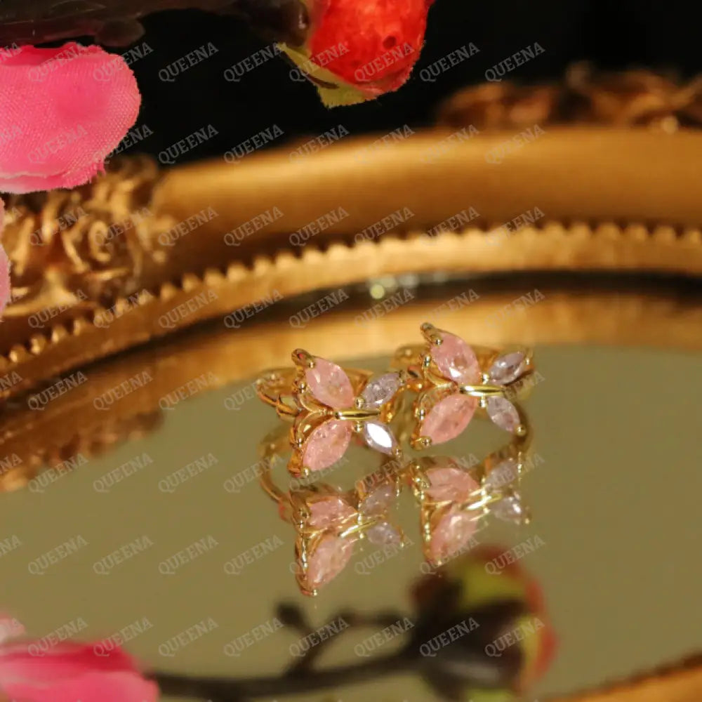 Violeta Pink Butterfly Crystal Hoop Earrings Earrings