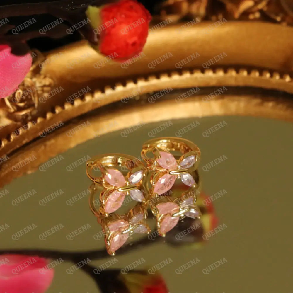 Violeta Pink Butterfly Crystal Hoop Earrings Earrings