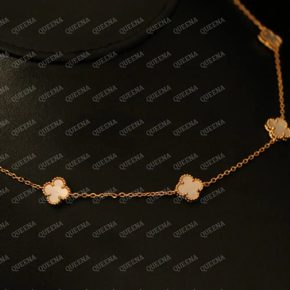 White Mini Clovers Choker Necklace Necklaces