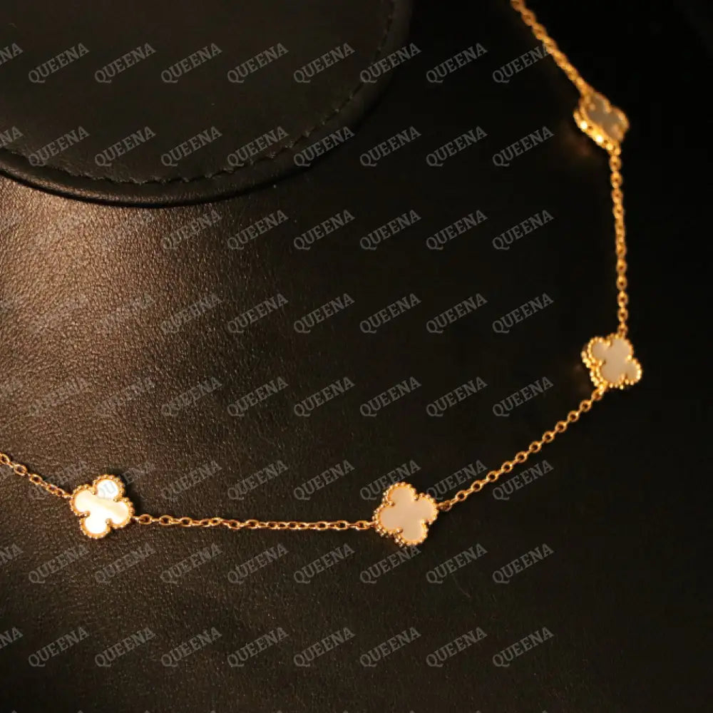 White Mini Clovers Choker Necklace Necklaces