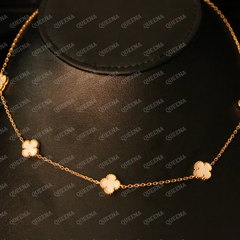 White Mini Clovers Choker Necklace Necklaces