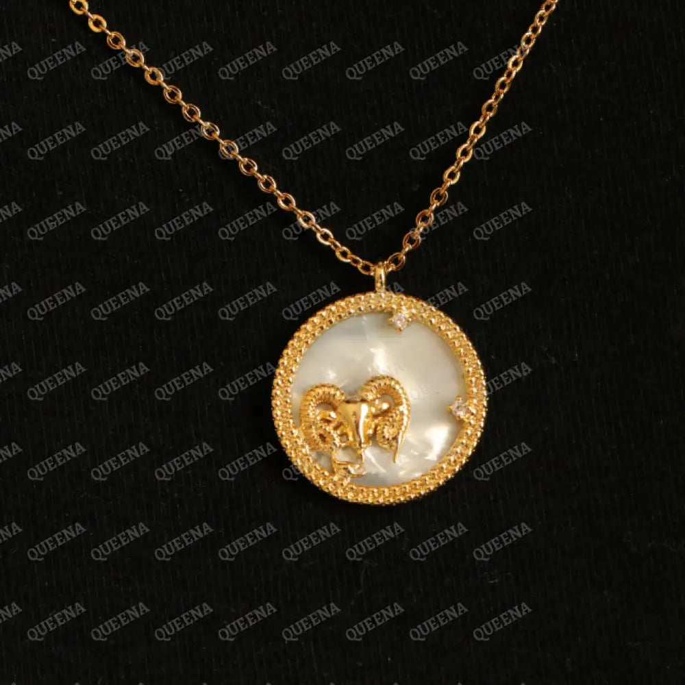 Zodiac Signs Necklace Studded with Zircon on White Shell ARIES الحمل Necklaces