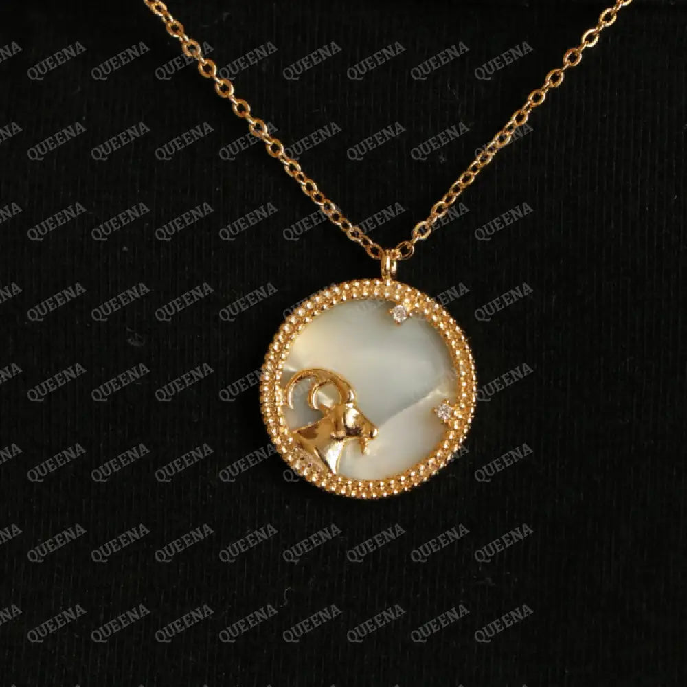 Zodiac Signs Necklace Studded with Zircon on White Shell CAPRICORN الجدي Necklaces