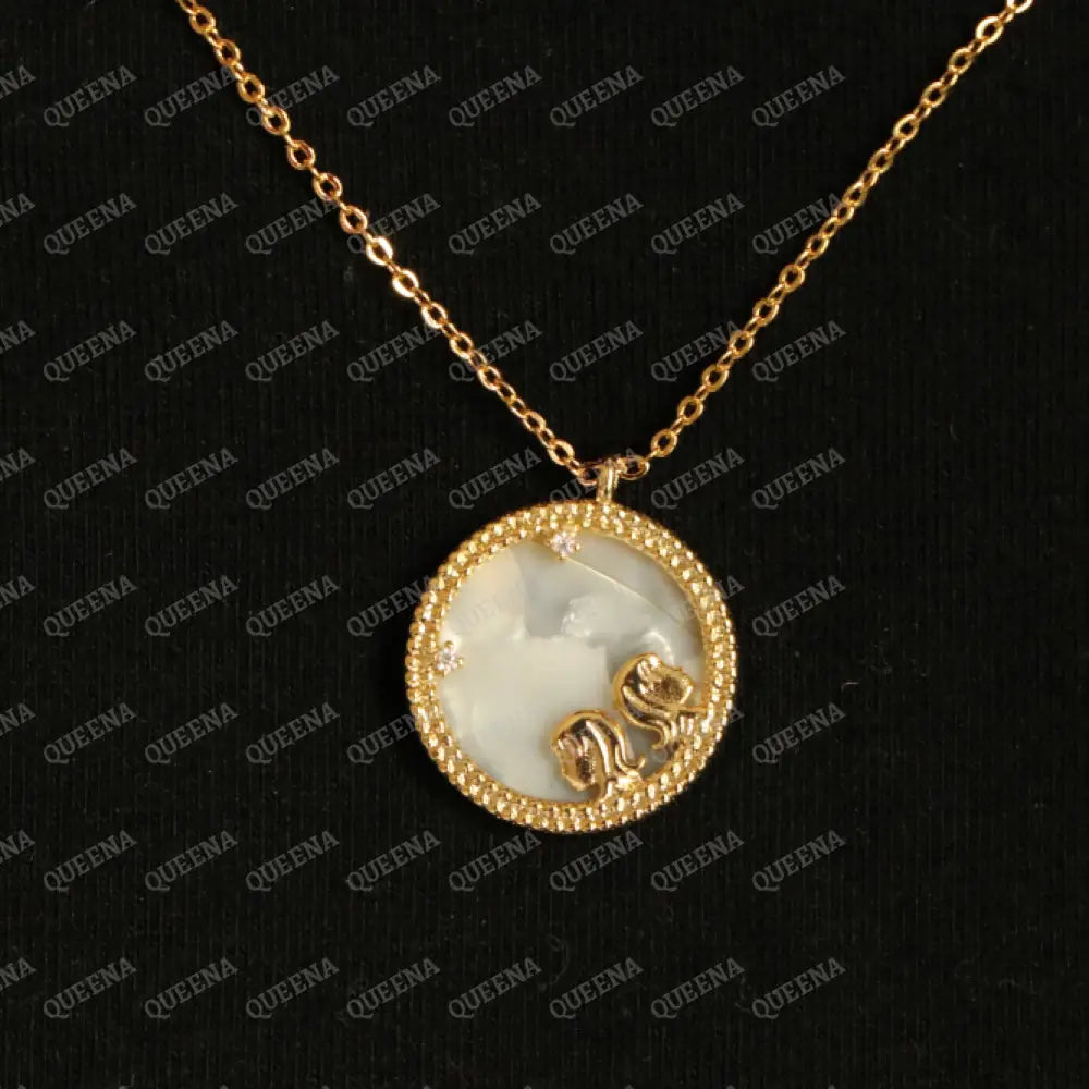 Zodiac Signs Necklace Studded with Zircon on White Shell GEMINI الجوزاء Necklaces