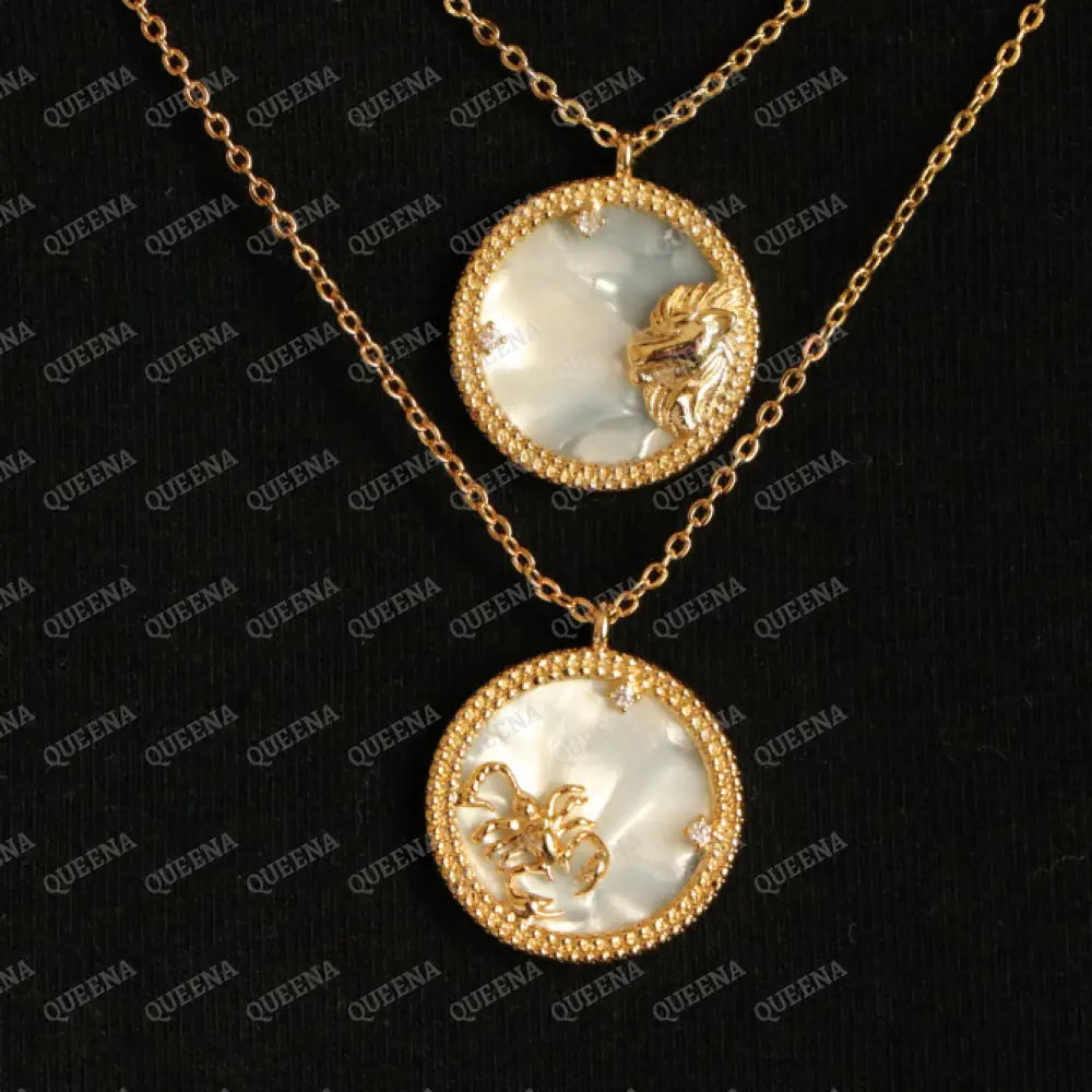 Zodiac Signs Necklace Studded with Zircon on White Shell Necklaces
