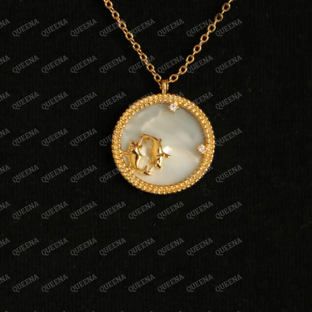 Zodiac Signs Necklace Studded with Zircon on White Shell PIECES الحوت Necklaces