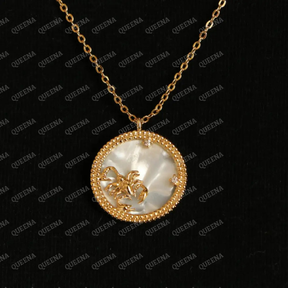 Zodiac Signs Necklace Studded with Zircon on White Shell SCORPIO العقرب Necklaces