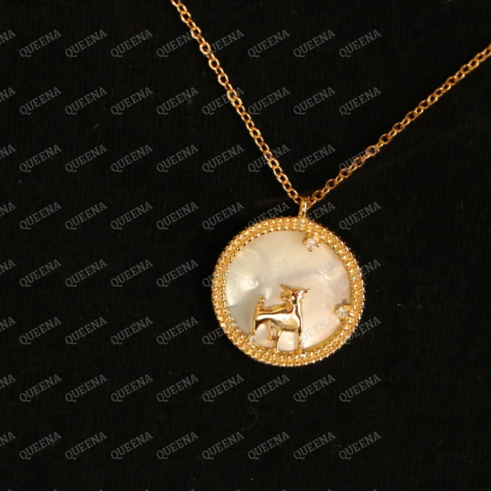 Zodiac Signs Necklace Studded with Zircon on White Shell TAURUS الثور Necklaces